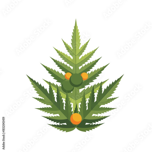 Stylized fern frond illustration with spherical fruits against a plain background