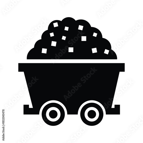 Black silhouette of a mine cart filled with coal and rocks mining industrial