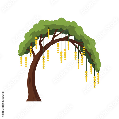Whimsical stylized tree with cascading yellow blooms offering a touch of natural elegance to