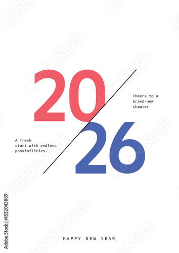 Happy new year 2026 greeting card design with modern typography