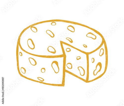 Hand drawn italian food in doodle style. Cheese pieces in quirky crayon style. Italy ingredient, cheese chunk, mediterranean dinner element for pasta, pizza, menu. Minimal doodle sketch. Vector illust