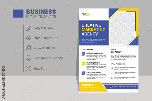 Corporate Flyer Template, Creative Business Leaflet Layout for Marketing