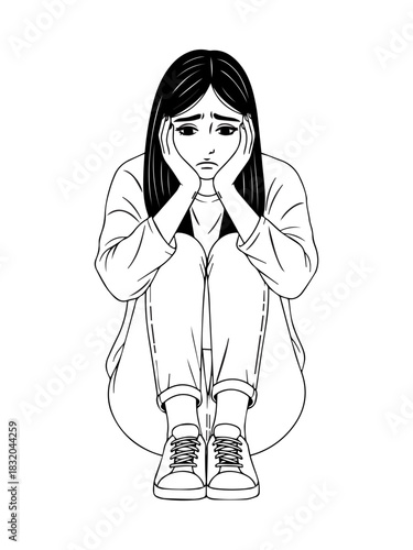 Sad Girl Sitting Illustration