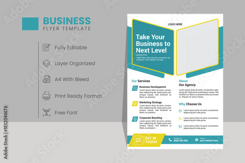 Corporate Flyer Template, Creative Business Leaflet Layout for Marketing