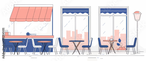 Modern Street Café Outdoor Dining Scene, Flat Vector Illustration With People, City Architecture and Summer Terrace Seating