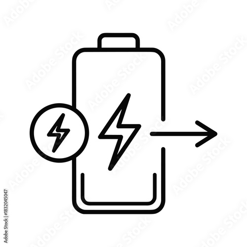 Battery power output icon with lightning bolts and arrow