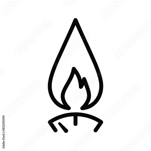 Gas Flame Burner with Meter Gauge Line Icon Vector