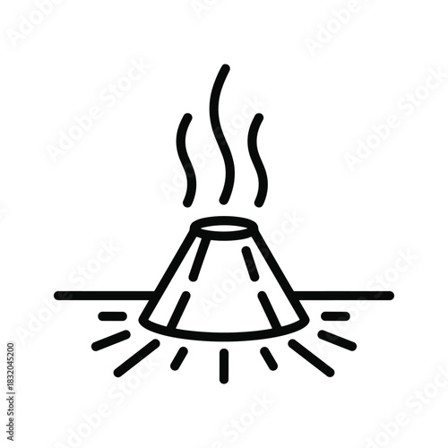 Volcano or Geothermal Vent Line Icon with Steam and Heat