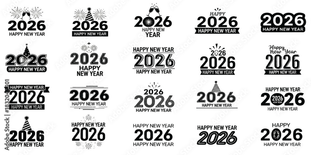 Obraz premium 2026 Happy new year icon set 