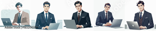 Elegant Man using Laptop Vector Illustration