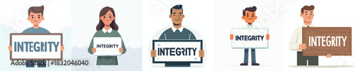 vector of a man holding a sign that says "Integrity"
