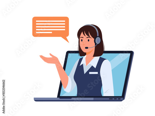 Online customer support agent virtual assistance service with laptop chat icon