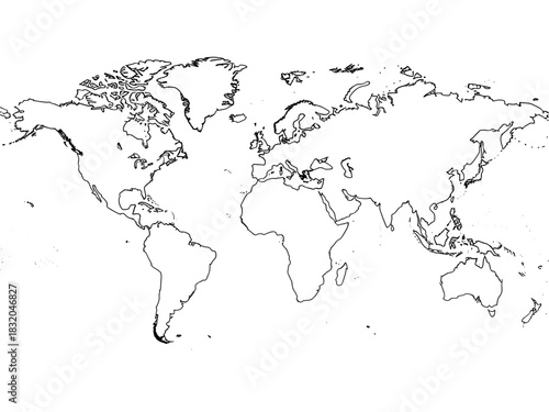 World map outline featuring continents and major landmasses for global concepts.