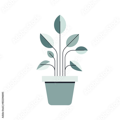 Minimalist depiction of a potted plant fostering a sense of calm and indoor serenity
