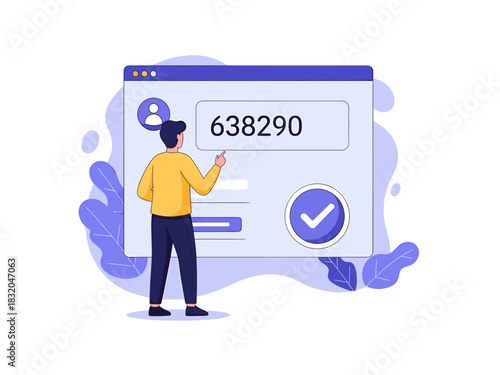 Digital authentication process: man confirms secure code for online account access.