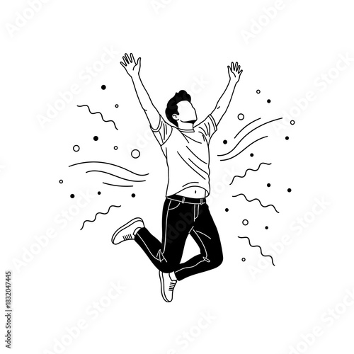 A man jumping with arms raised celebrating success joy and freedom illustration.