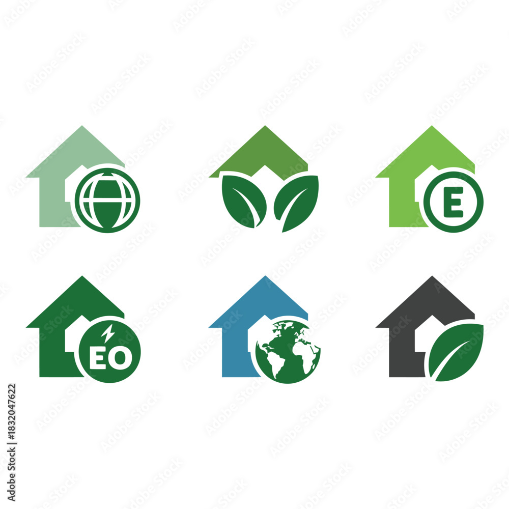 Obraz premium Eco friendly house logos with green energy and earth symbols