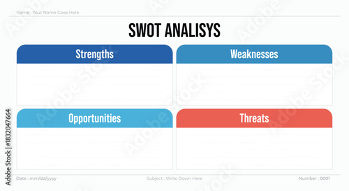 4 Table SWOT diagram business analysis strategy planning infographic template, success, goal, opportunity, Vector illustration