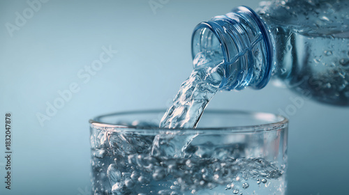 Wallpaper Mural Imagem em close-up de água mineral. sendo despejada em um copo de vidro Torontodigital.ca
