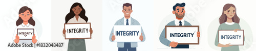 vector of a man holding a sign that says "Integrity"