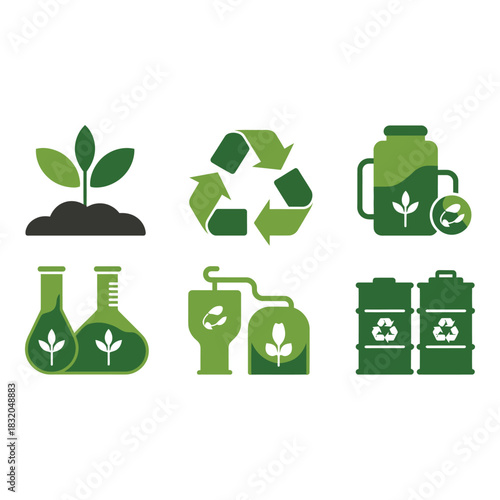 Green energy and sustainability icons for environmental concepts