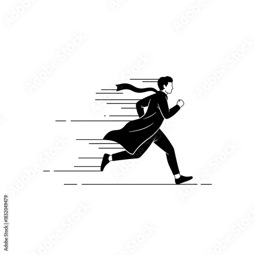 Businessman running with great speed, displaying urgency and swift progress.
