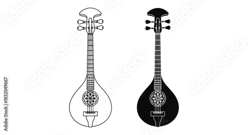 Find vector illustration of saz musical instrument and drawing