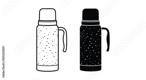 Insulated thermos bottle vector illustration set container