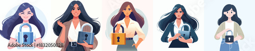 vector woman carrying padlock sign of privacy