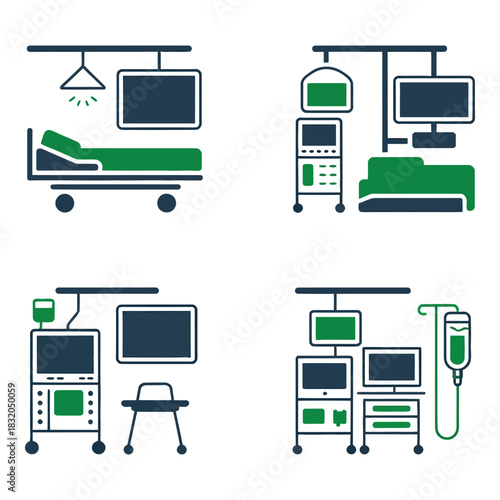 Medical equipment icons representing hospital care and technology