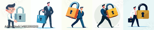 vector man carrying padlock sign of privacy