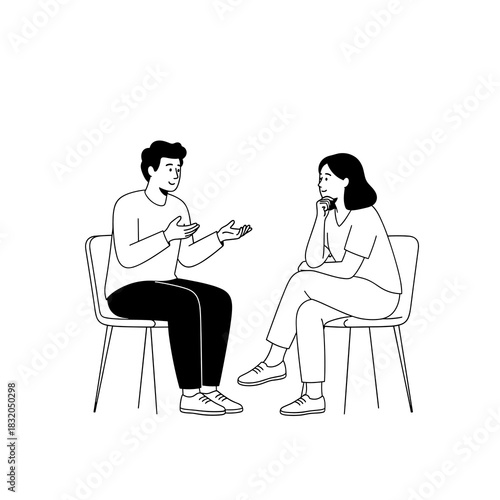 Man and woman discussing. communication, therapy, or business meeting illustration.