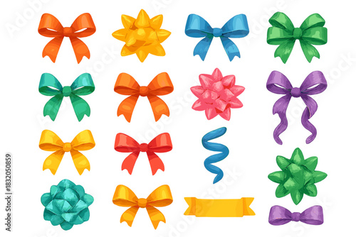 Colorful collection of bows and ribbons for gift wrapping and decoration ideas