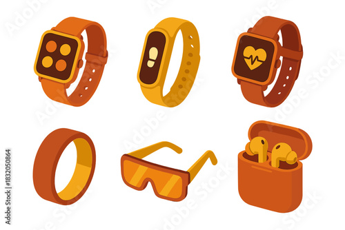 Smart accessories in vibrant orange and yellow colors for fitness and tech enthusiasts