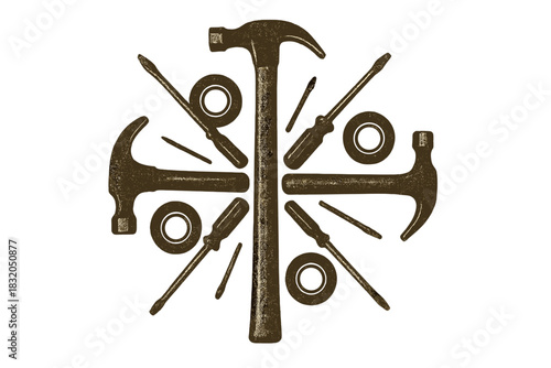 Tools arranged in a symmetrical design representing craftsmanship and construction skills