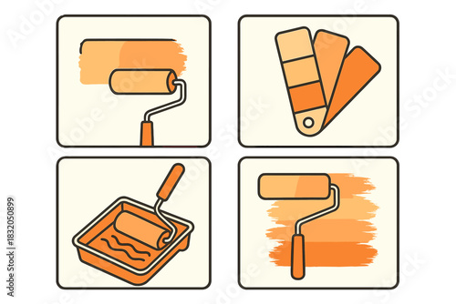 Creative process of painting with color swatches and tools to enhance interior spaces through simple DIY techniques