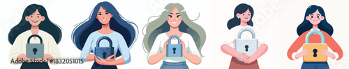 vector woman carrying padlock sign of privacy