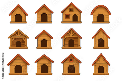 Various stylish wooden dog houses in different designs and sizes for ultimate pet comfort and shelter