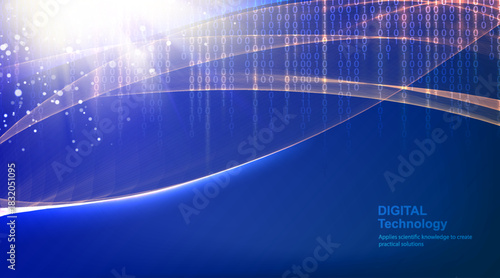 Abstract blue lights background with digital circuits. Vector illustration, contains transparencies, gradients and effects.