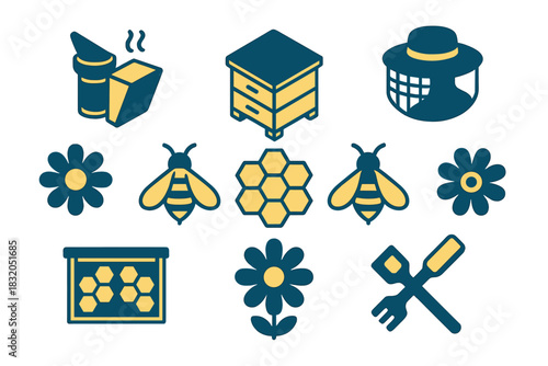 Beehive tools and elements for beekeeping close to nature and flowers