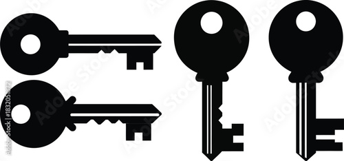 Collection of Black Key Silhouettes Unlock Access and Security Measures