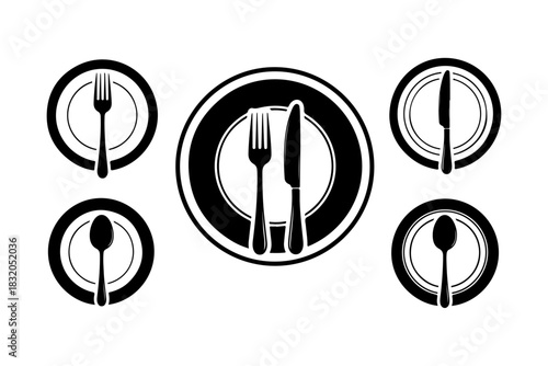 Cutlery and Plate Restaurant Icons Set – Vector Flatware and Dinnerware