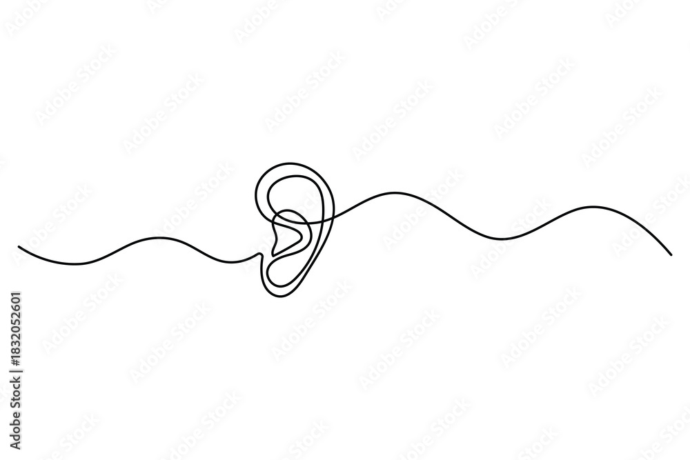 Obraz premium Continuous one line drawing of human ear minimal outline illustration 