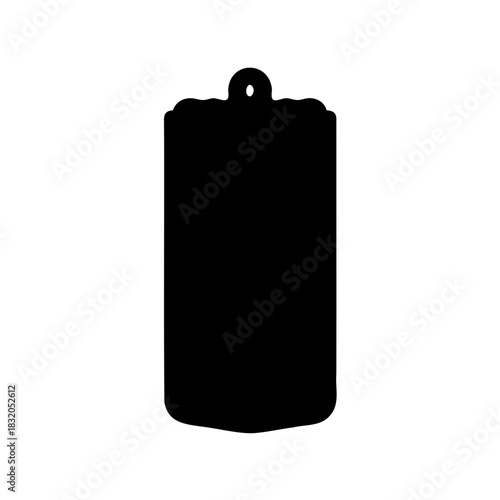 Hanging blank tag silhouette icon- Black silhouette of a hanging tag with top hole, useful for labeling, pricing, organization graphics, or minimalist design elements