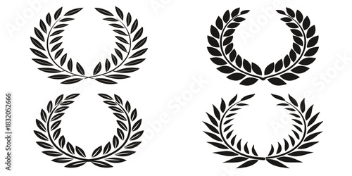 Four laurel wreaths in different styles and colors