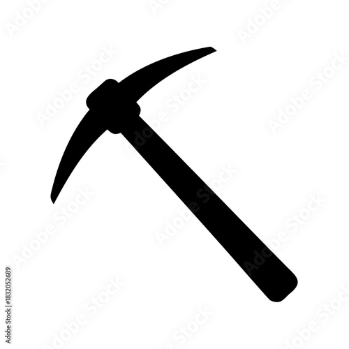 Simple Black Silhouette of a Pickaxe Tool on a White Background