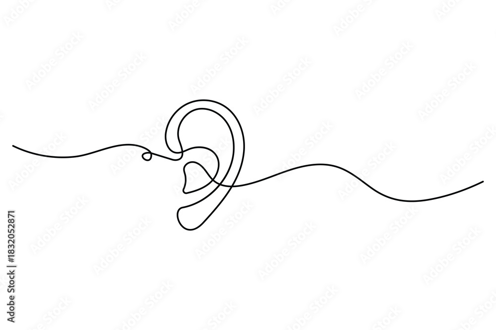 Obraz premium Continuous one line drawing of human ear minimal outline illustration 