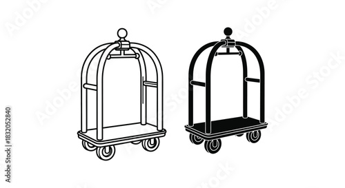 Find hotel luggage cart vector illustrations and clip art set