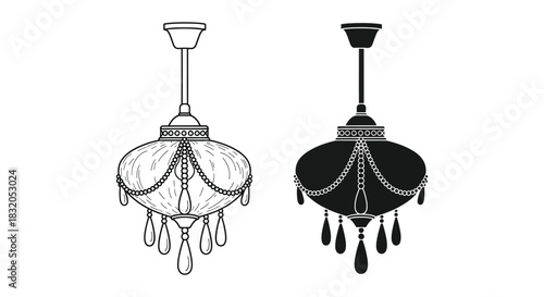 Vintage chandelier lighting fixture illustration set design
