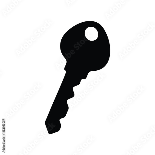 Simple black silhouette of a modern key used to open locks